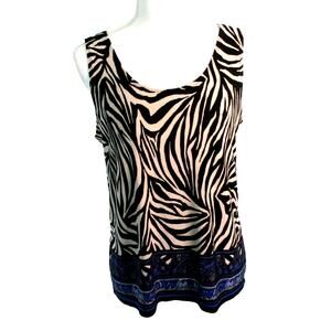 Travelers By Chico's Women's Sleeveless Black & White Animal Print Tank Shirt Lg